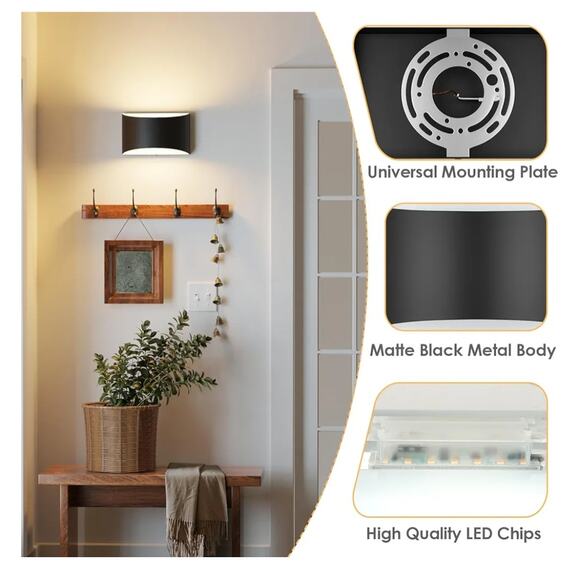 FOLKSMATE LED Wall Sconce Set (2) – 10W 3000K Modern Black Lights - Picture 3 of 5